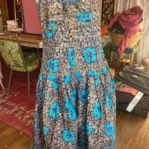 TRELISE COOPER Blue and Brown Floral Midi Dress